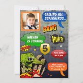 Invitation Bande dessinée Photo Superhero fête d'anniversaire (Devant)