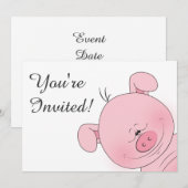 Invitation Bande dessinée rose gaie de porc (Devant / Derrière)