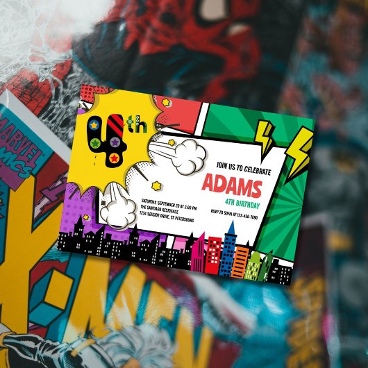 Invitation Bande dessinée Superhero 4e anniversaire