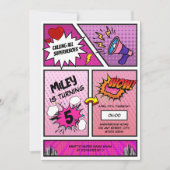 Invitation Bande dessinée Superhero Anniversaire de la fille  (Devant)