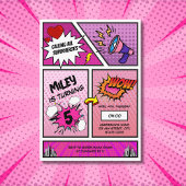 Invitation Bande dessinée Superhero Anniversaire de la fille 