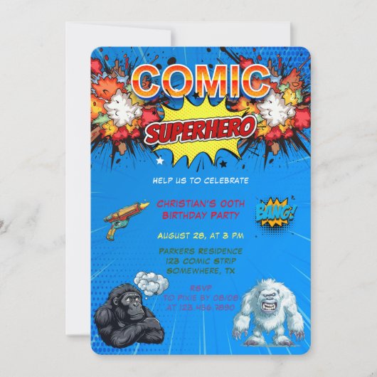 Invitation Bande dessinée Superhero Beast Blue 00e fête d'ann (Devant)