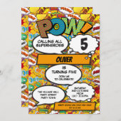 Invitation Bande dessinée Superhero fête d'anniversaire (Devant / Derrière)