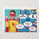 Invitation Bande dessinée Superhero fête d'anniversaire Bleu  (Devant)