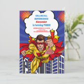 Invitation Bande dessinée Superhero pour garçon (Debout devant)