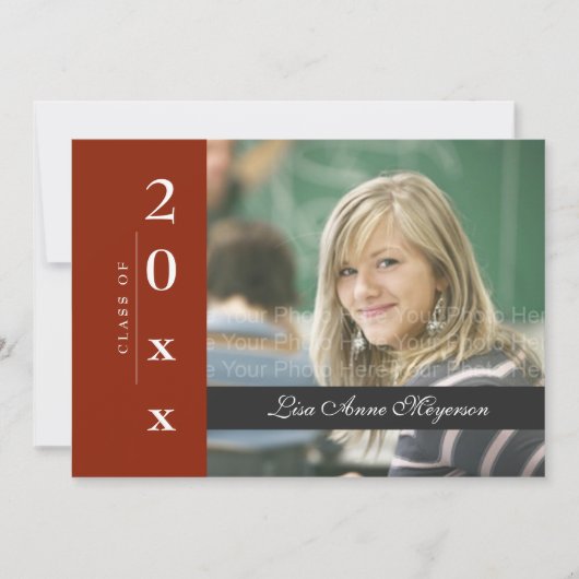 Invitation Bande latérale classique : Gris et rouge foncé (Devant)