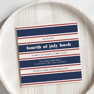 Invitation Bande marine, rouge et crème du 4 juillet