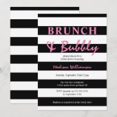 Invitation Bande noire et blanche avec Brunch rose et mousseu (Devant / Derrière)