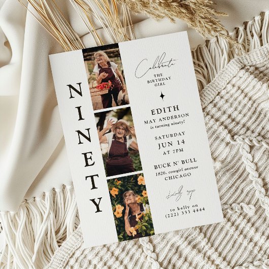 Invitation Bande photo stylish NINETY 90e anniversaire