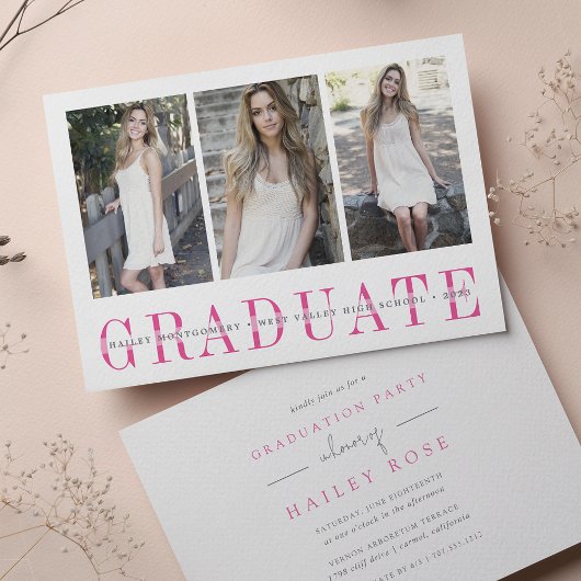 Invitation Bande simple | Multi Photo Graduation Party
