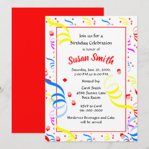 Invitation Banderole de confettis pour anniversaire joyeux 