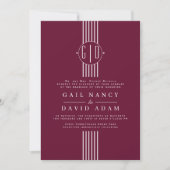 Invitation Bandes blanches et initiales mariage bordeaux (Devant)