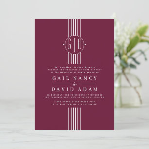 Invitation Bandes blanches et initiales mariage bordeaux