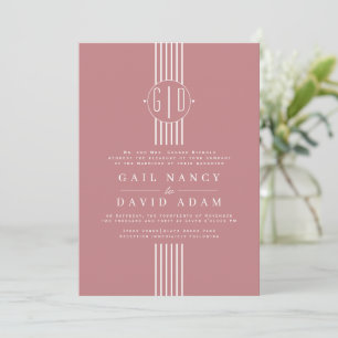 Invitation Bandes blanches et initiales rose rose mariage pou
