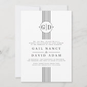 Invitation Bandes blanches, initiales et mariage photo noir (Devant)