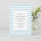 Invitation Bandes bleues. Baby shower garçon rayé moderne (Debout devant)