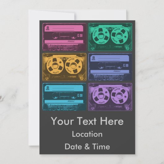 Invitation Bandes Cassette Colorées Rétro (Devant)