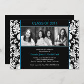 Invitation Bandes Damas - Noir/Blanc/Piscine (Devant / Derrière)