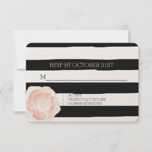 Invitation Bandes d'aquarelle noir et blanc Rose RSVP