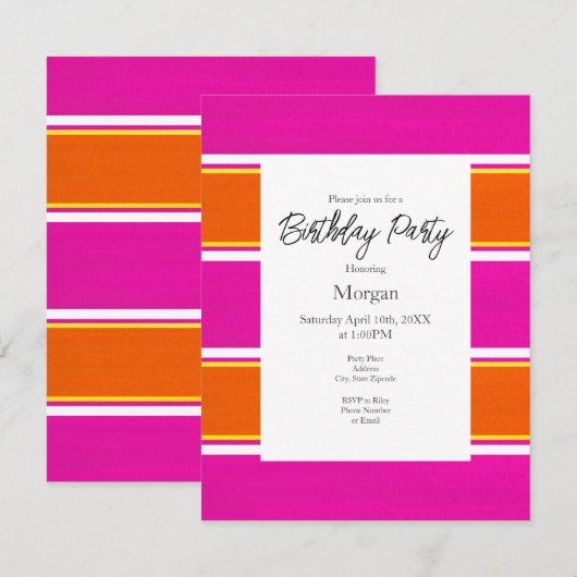 Invitation Bandes de cabane rose chaud (Devant / Derrière)