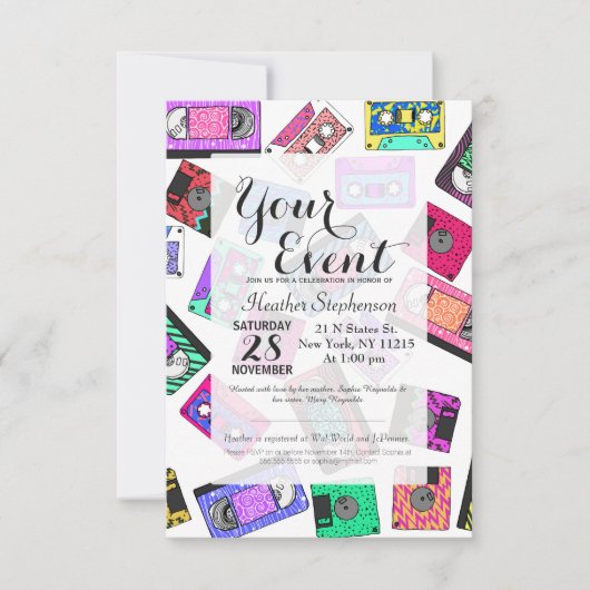 Invitation Bandes de cassettes à motifs néon des années 80 (Devant)