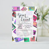 Invitation Bandes de cassettes à motifs néon des années 80 (Debout devant)