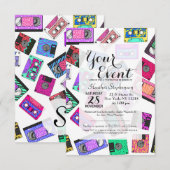 Invitation Bandes de cassettes à motifs néon des années 80 (Devant / Derrière)