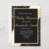 Invitation Bandes de marbre d'or typographie Baby shower noir (Devant)