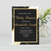 Invitation Bandes de marbre d'or typographie Baby shower noir (Debout devant)