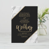 Invitation Bandes de marbre d'or typographie mariage noir (Debout devant)
