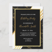 Invitation Bandes de marbre d'or typographie noir Anniversair (Devant)