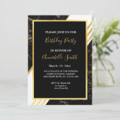 Invitation Bandes de marbre d'or typographie noir Anniversair (Debout devant)