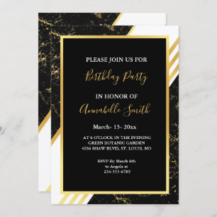 Invitation Bandes de marbre d'or typographie noir Anniversair