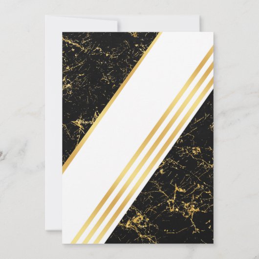 Invitation Bandes de marbre d'or typographie noir merci (Dos)