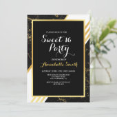 Invitation Bandes de marbre or typographie noir doux 16 (Debout devant)