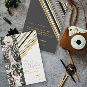 Invitation Bandes de paillettes dorées Fête de fin d'études C