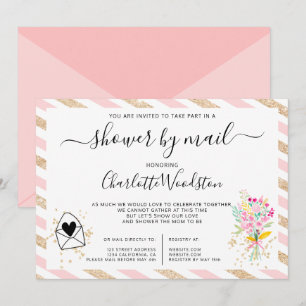 Invitation Bandes de parties scintillant en or floral baby sh