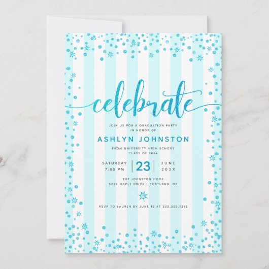 Invitation Bandes de script de parties scintillant turquoise  (Devant)
