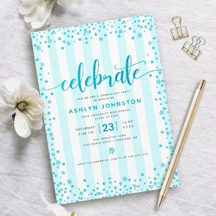 Invitation Bandes de script de parties scintillant turquoise 