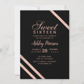 Invitation Bandes de typographie or rose Sweet 16 partie (Devant)