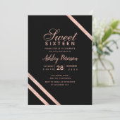 Invitation Bandes de typographie or rose Sweet 16 partie (Debout devant)