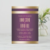 Invitation Bandes d'huile violet et or Mariage moderne (Debout devant)