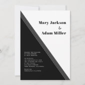 Invitation Bandes diagonales, triangles noir blanc mariage (Devant)