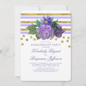 Invitation Bandes d'or et Fleurs violettes (Devant)