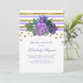 Invitation Bandes d'or et fleurs violettes Fête des mariées c (Debout devant)