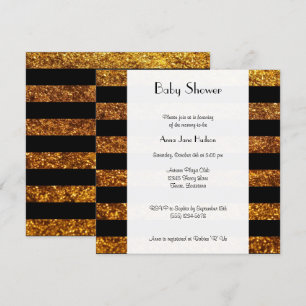 Invitation Bandes d'or, Motif rayé, Lignes, Baby shower