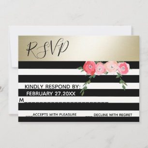 Invitation Bandes d'or noir/blanc rose mariage RSPV