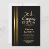 Invitation Bandes dorées sur fond noir, surprise d'anniversai (Devant)