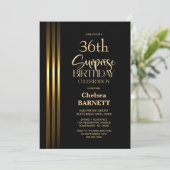 Invitation Bandes dorées sur fond noir, surprise d'anniversai (Debout devant)