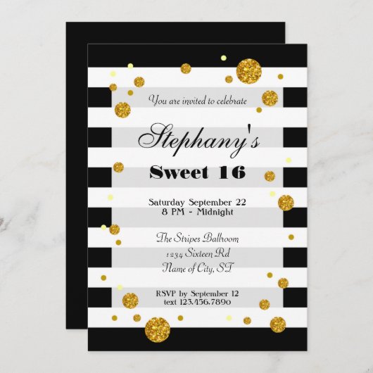 Invitation Bandes et Parties scintillant Sweet sixteen Invita (Devant / Derrière)